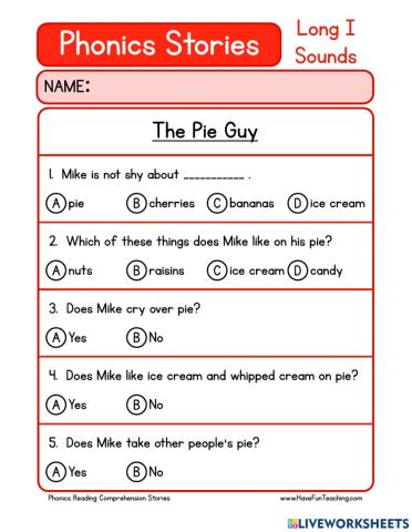 Phonics long I stories