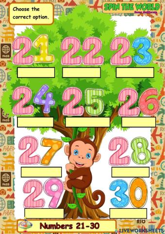 Numbers from 21 up to 30