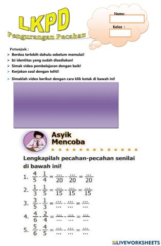 LKPD Pengurangan Pecahan