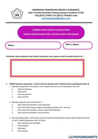 LCKPD Teks LHP kelas 9 (kaidah Kebahasaan)