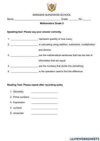 Reading and speaking test
