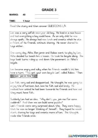 English paper 1 Middle exam