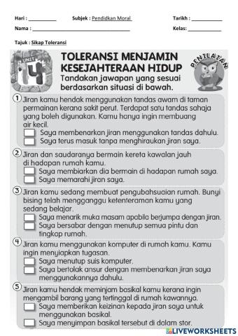 Pendidikan moral - sikap toleransi