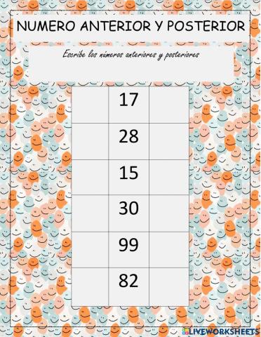 Números Anteriores Y Posteriores
