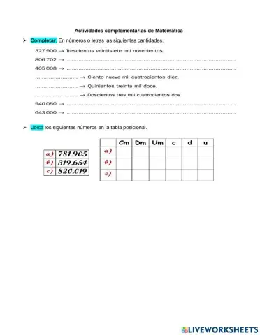 Lectura y escritura de núneros