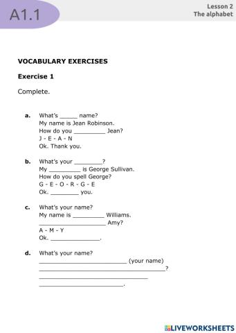A1.1 - Lesson 2 The alphabet - Vocabulary exercise