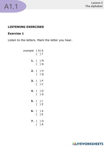 A1.1 - Lesson 2 - Listening exercises