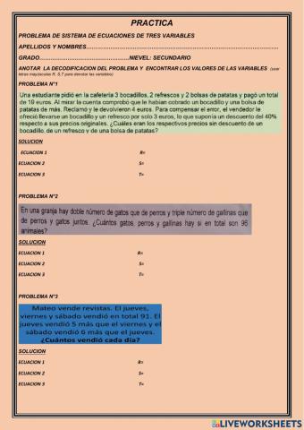 Sistema de ecuaciones con tres variables