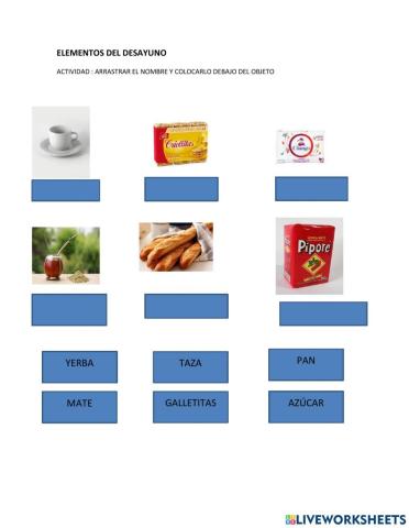 Emparejar elementos del desayuno y nombre