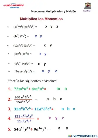 Multiplicación y División de Monomios