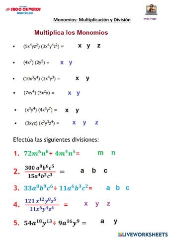 Multiplicación y División de Monomios