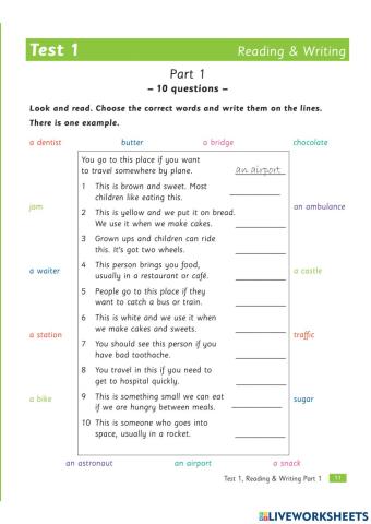 Practice Test Plus Flyers - Reading - Writing Test 1 (Part 1-4)