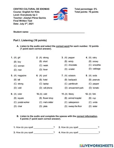 Final Written Test- Everybody Up 3