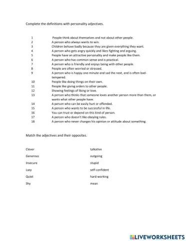 Personality adjectives