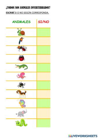 Animales invertebrados