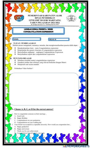 LKPD BAHASA INGGRIS CONGRATULATIONS, HOPE AND WISH