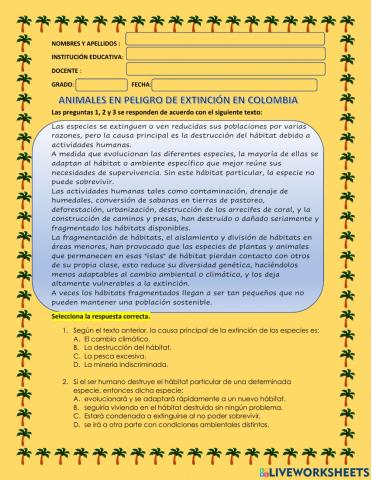 Animales en peligro de extinción en colombia