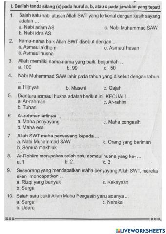 Penilaian harian pai bp kelas 1 bab 1 kasih sayaang