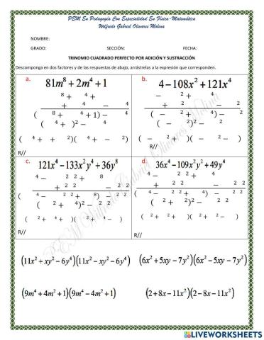 Trinomio Cuadrado Perfecto por Adición y Sustracción