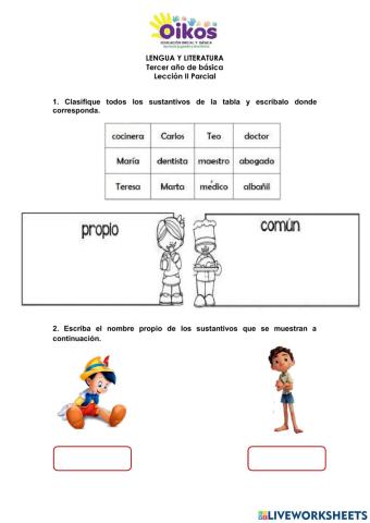 Clasificación del Sustantivo