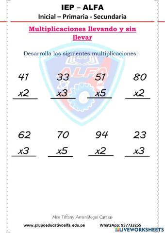 Multiplicaciones llevando y sin llevar