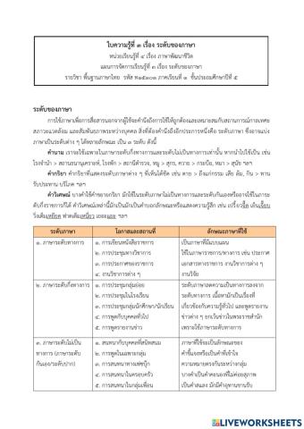 ใบงานวิชาภาษาไทย ป.5