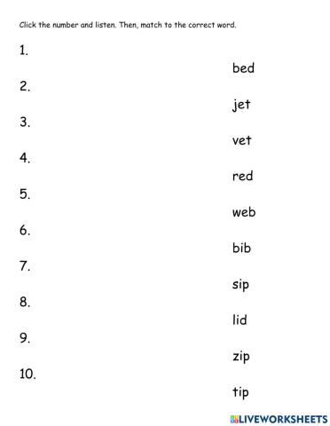 Short i and e Words Listening