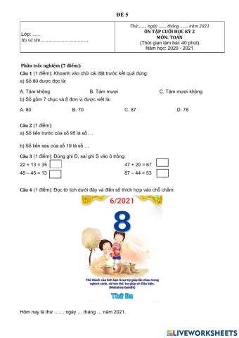 Ôn tập toán bài 3