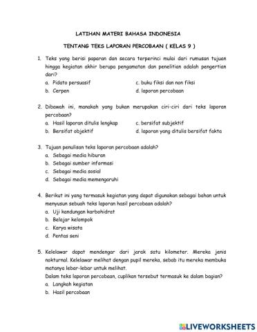 Teks Laporan Percobaan