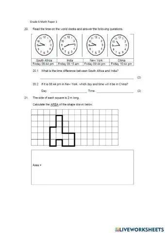 Grade 6 math exam paper part 2