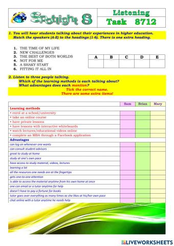 Spotlight 8 Task 8712