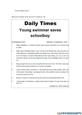 Grade 4 writing English paper 2 part 1