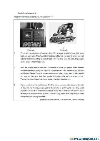 Grade 5 English grammer exam paper 1 part 1