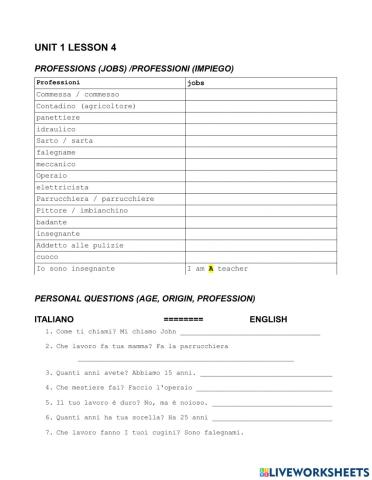 Translation Italian to English