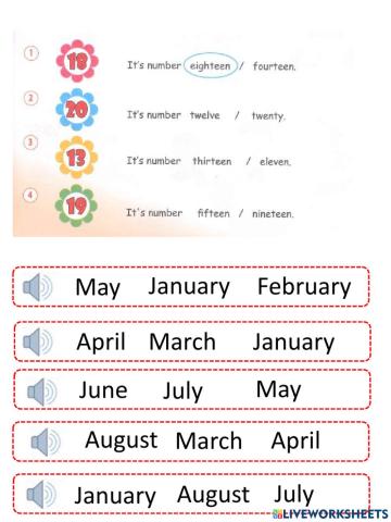 Months of the year (1-8)