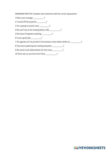 English tag questions