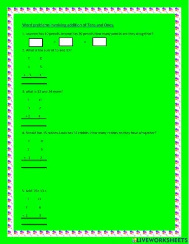 Word problem of addition with tens and ones