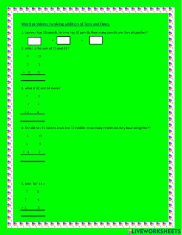 Word problem of addition with tens and ones