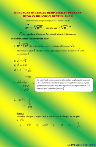 Hubungan bilangan berpangkat pecahan dengan bilangan bentuk akar