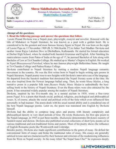 English Online Exam Grade 11