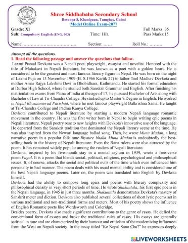 English Online Exam Grade 11