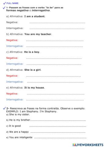 Verb to be  negative and interrogative