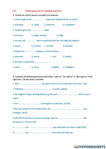 FCE Practice used to and adjectives