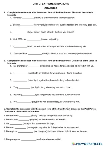 Unit 7: Past Perfect Simple & Past Perfect Continuous