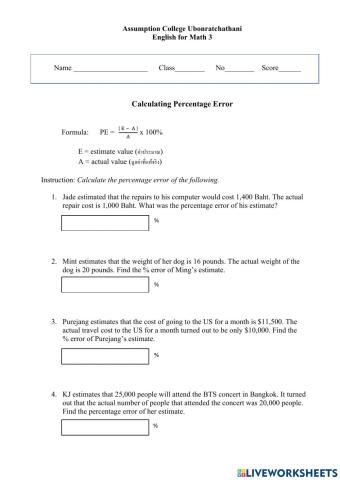 Calculating Percentage Error