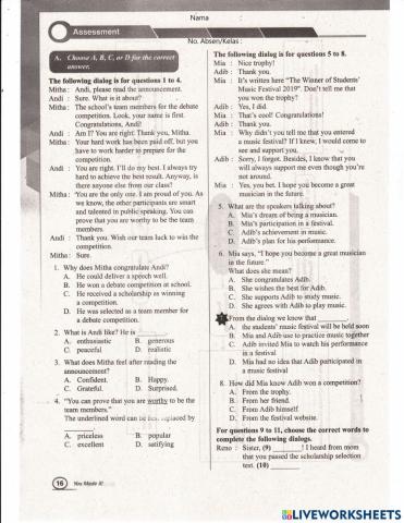 Assessment 1 Bahasa Inggris 9A-Congrats