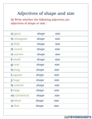 Adjectives of shape and size