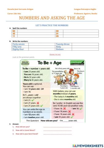 Numbers and asking the age