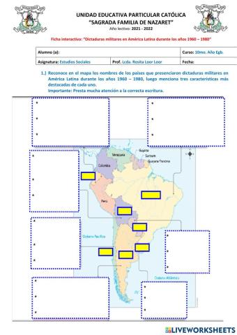 Ficha interactiva - Dictaduras militares en América Latina.