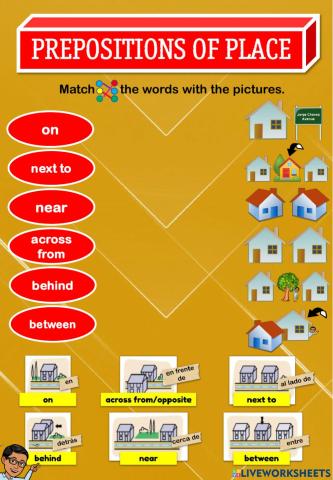 Prepositions of Place (Match the words with the pictures)